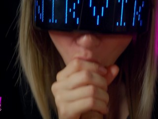 Сyberpunk girl greedily sucks all the cum out of her fan
